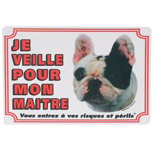 Panneau de garde Bouledogue Français – Plaque d’avertissement PVC pour portail ou mur