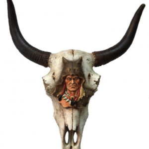 Crâne de vache avec tête d'indien